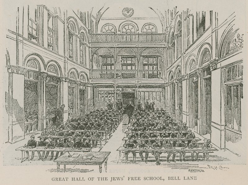 Great Hall of the Jewish Free School, Bell Lane, Londýn od English School