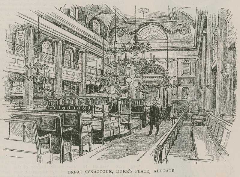 Velká synagoga, Dukes Place, Aldgate, Londýn od English School