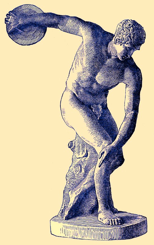 Řecký atlet hází diskem, ilustrace z Cassells Illustrated Universal History od Edwarda Olliera, 1890 (digitálně vylepšený obrázek) od English School