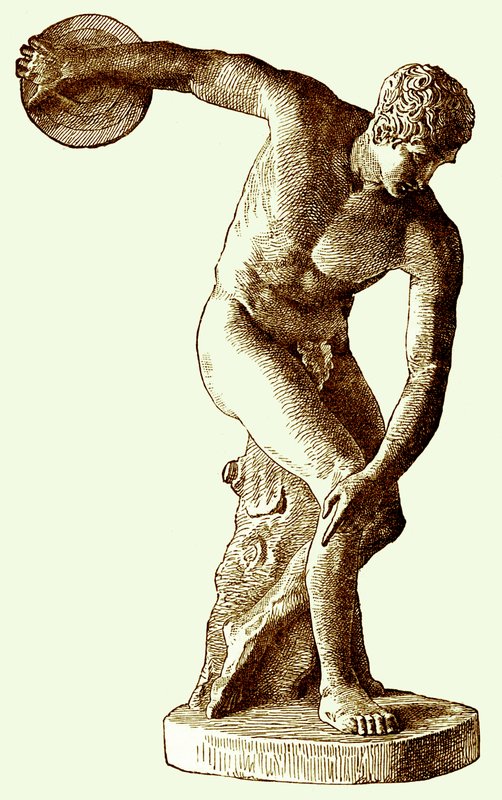 Řecký atlet hází diskem, ilustrace z Cassells Illustrated Universal History od Edwarda Olliera, 1890 (digitálně vylepšený obrázek) od English School