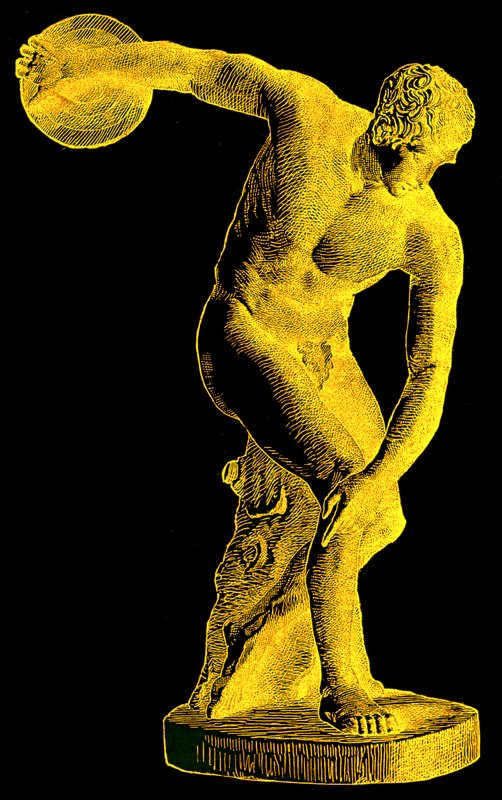 Řecký atlet hází diskem, ilustrace z Cassells Illustrated Universal History od Edwarda Olliera, 1890 (digitálně vylepšený obrázek) od English School