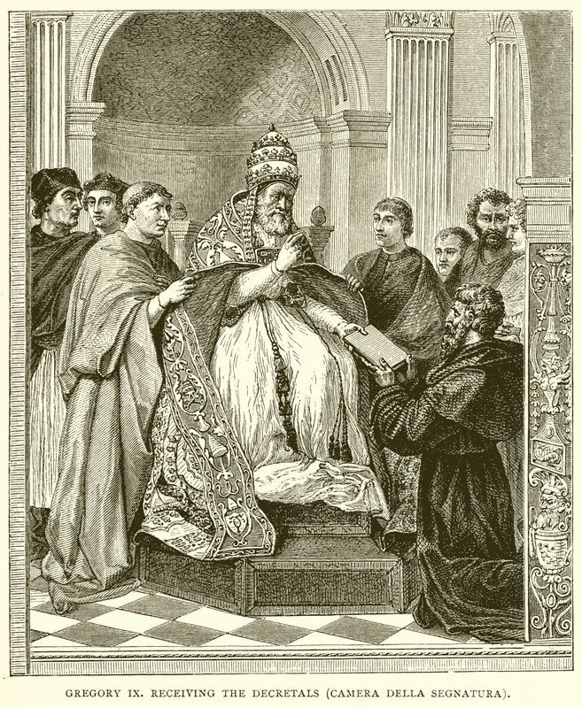 Gregory IX. přebírá Decretals (Camera Della Segnatura) od English School