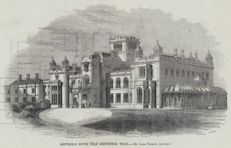 Grittleton House, poblíž Chippenham, Wilts (rytina) od English School