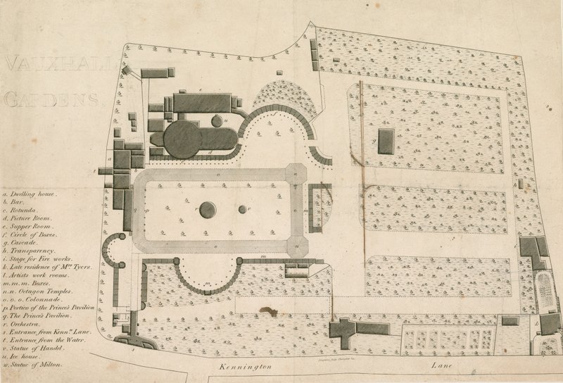 Půdorys Vauxhall Gardens, Londýn od English School