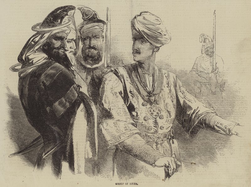 Skupina sikhů (rytina) od English School