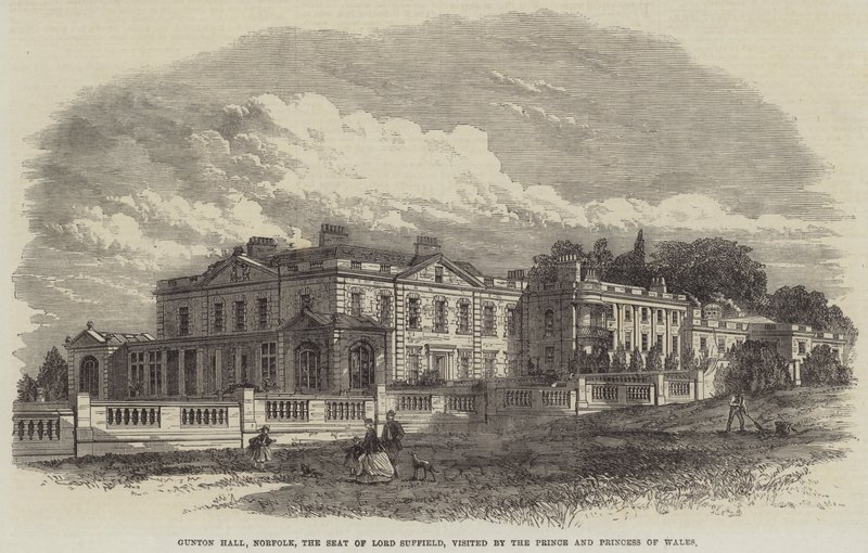 Gunton Hall, Norfolk, sídlo lorda Suffielda, které navštívili princ a princezna z Walesu (rytina) od English School