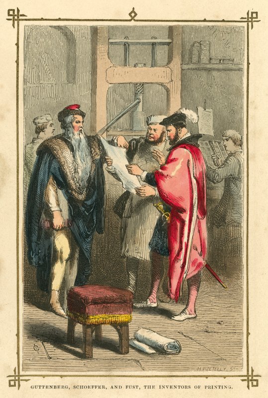 Gutenberg, Schoeffer a Fust, vynálezci tisku (barevné lito) od English School