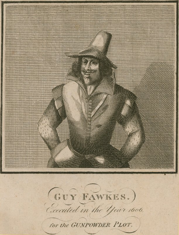 Guy Fawkes, popravený v roce 1606 za spiknutí střelného prachu od English School