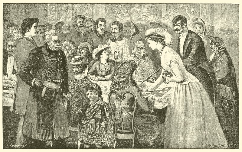 Gwendolen u herního stolu (rytina) od English School