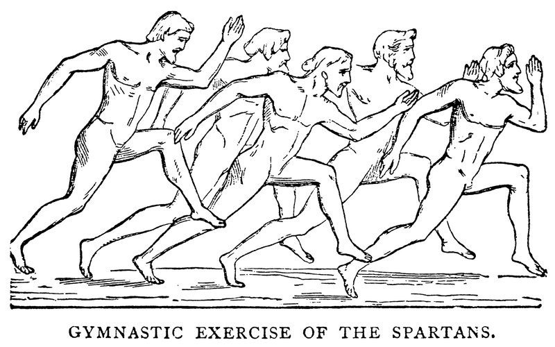 Gymnastické cvičení Sparťanů, ilustrace z Ilustrované historie světa, kolem roku 1880 od English School