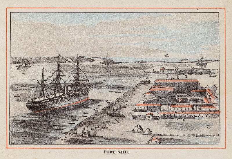 HM indická vojenská loď: Port Said (kolorovaná rytina) od English School