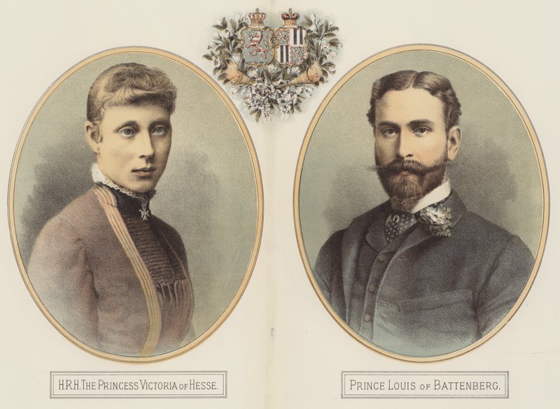 Jeho královská výsost princezna Viktorie Hesenská a princ Louis z Battenbergu (barevné lito) od English School
