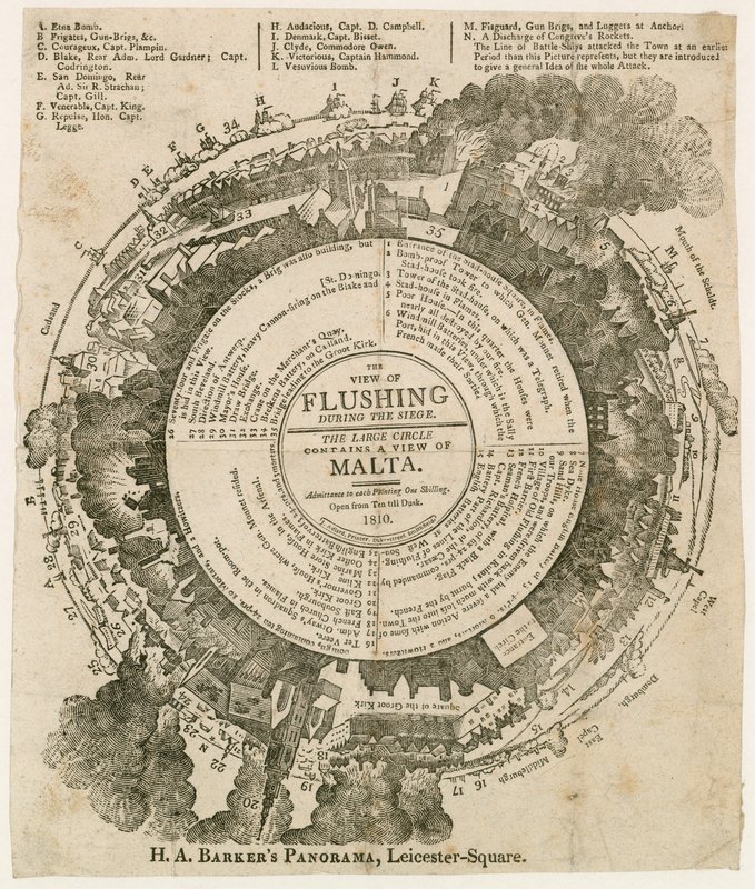 H A Barkers view of Flushing během obléhání Malty, 1810, Panorama, Leicester Square, Londýn od English School