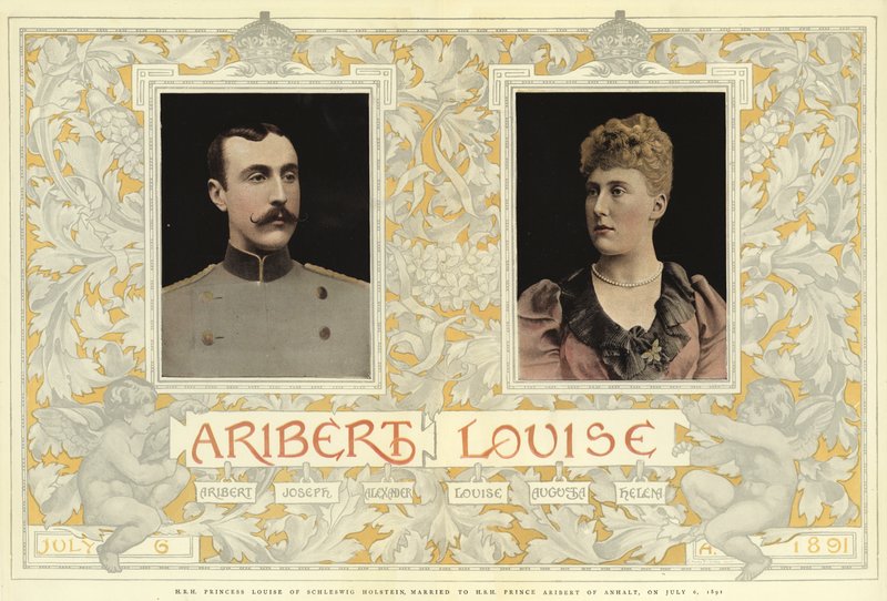 J. V. kněžna Louisa Šlesvicko-Holštýnská, provdaná za J. V. prince Ariberta Anhaltského, 6. července 1891 (barevná litografie) od English School
