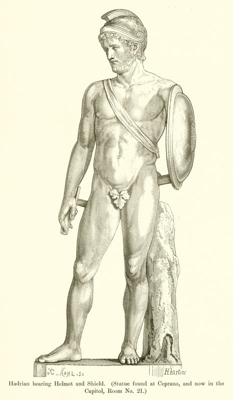 Hadrian s helmou a štítem od English School