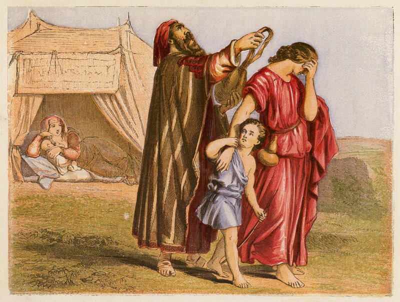 Hagar a Izmael (barevná litografie) od English School