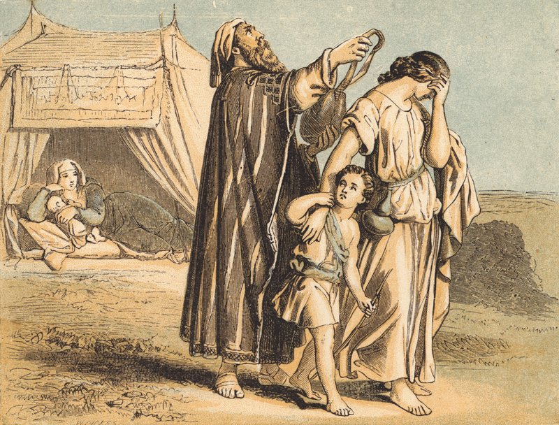 Hagar a Ismael posláni pryč (barevná rytina) od English School