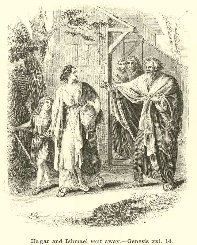 Hagar a Ismael poslali pryč, Genesis, xxi, 14 od English School