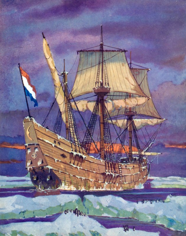 Rozpůlit Maen nebo půlměsíc, Henry Hudson (barevné lito) od English School