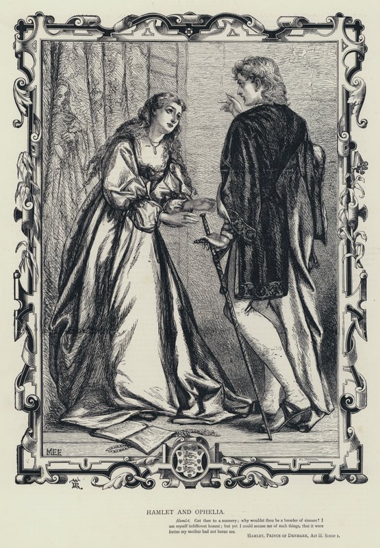 Hamlet a Ofélie, Hamlet, princ dánský, dějství iii, scéna 1 (rytina) od English School