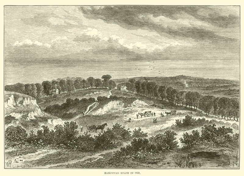 Hampstead Heath v roce 1840 (rytina) od English School