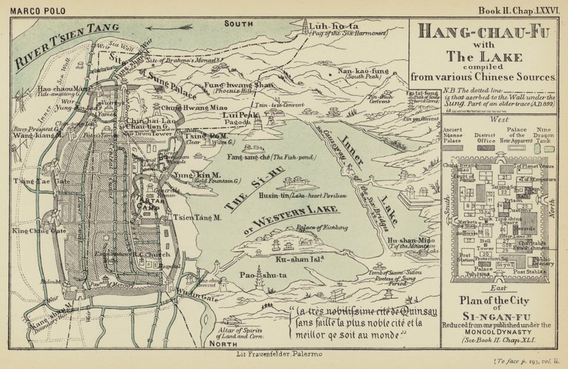 Hang-chau-Fu s jezerem sestavené z různých čínských zdrojů (barevná litografie) od English School