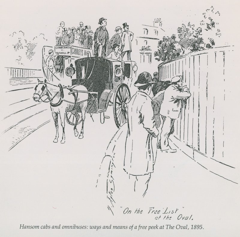 Hansom taxi a omnibusy - způsoby a prostředky, jak volně nahlédnout do The Oval, 1895 od English School