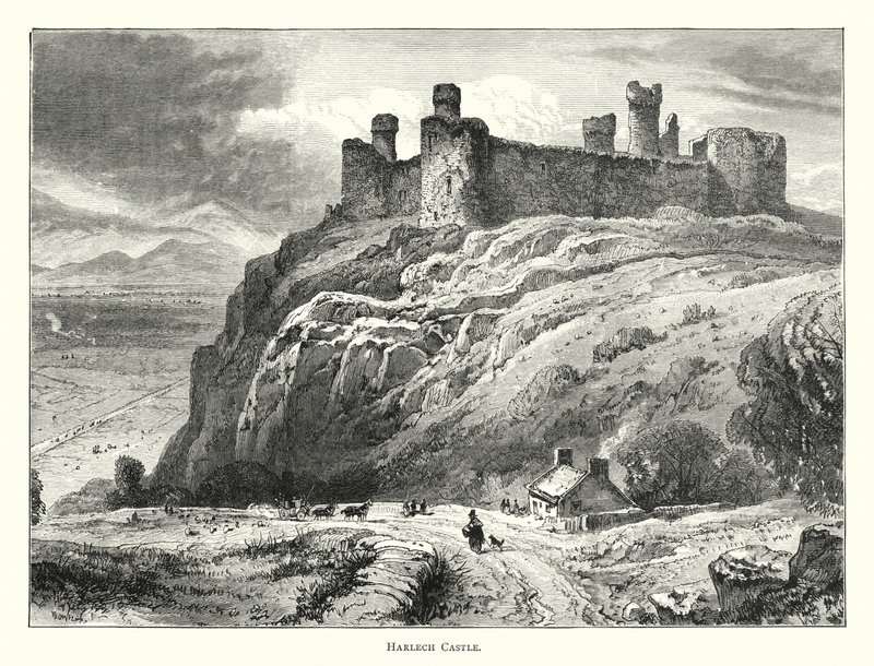 Hrad Harlech (rytina) od English School