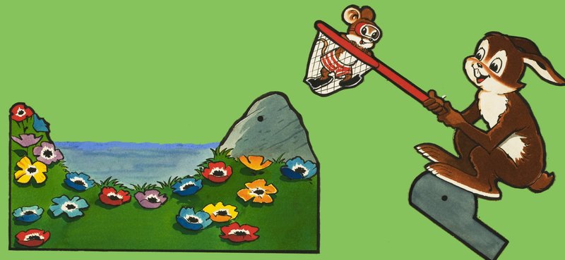 Vystřihovánkový model Harold Hare a Dicky Dormouse od English School