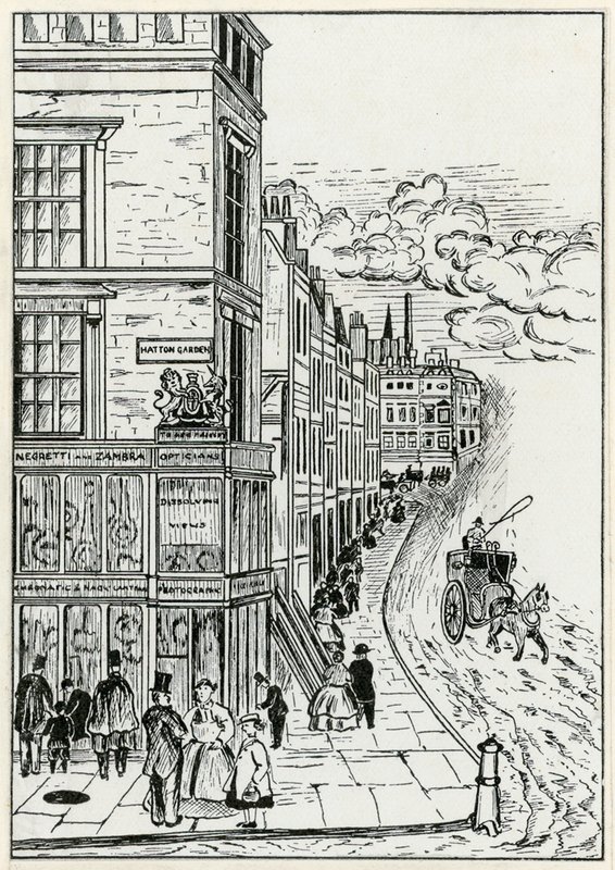 Hatton Garden a Holborn, 1866 od English School