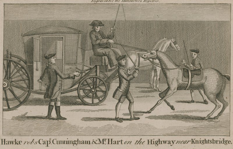 Hawke okradl kapitána Cunninghama a pana Harta na dálnici poblíž Knightsbridge od English School