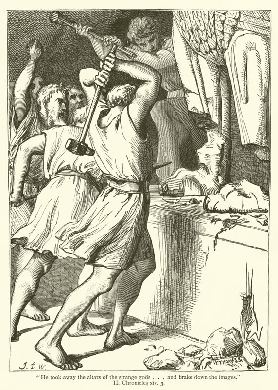 "Odnesl oltáře podivných bohů...a rozbil obrazy", II, Chronicles, xiv, 3 (rytina) od English School