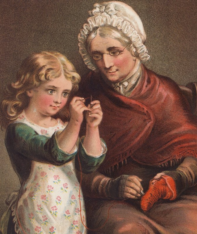 Pomoc babičce (barevná litografie) od English School