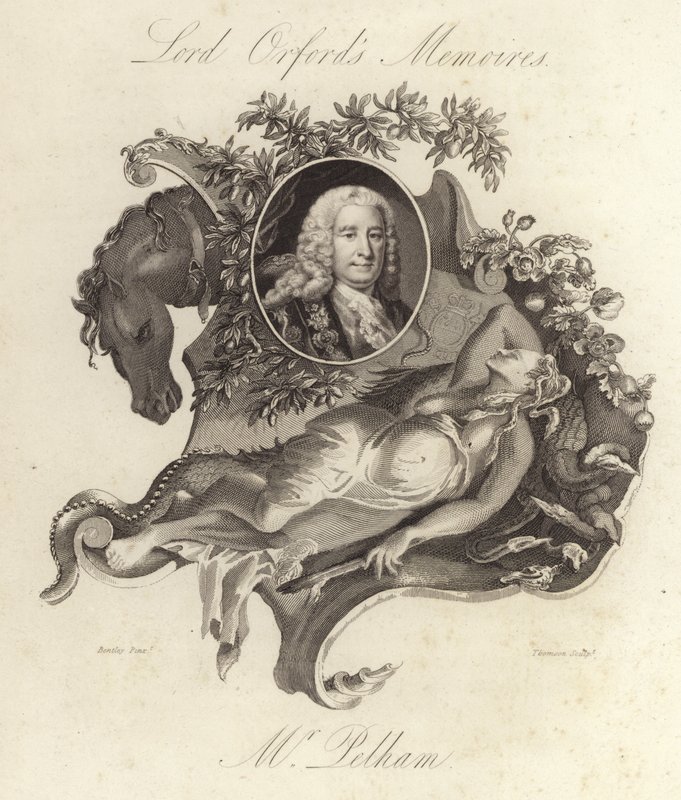 Henry Pelham , britský whigský politik a předseda vlády (rytina) od English School