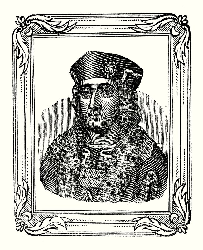Jindřich VII se narodil v roce 1457, korunován v roce 1485 a zemřel v roce 1509 (rytina) od English School