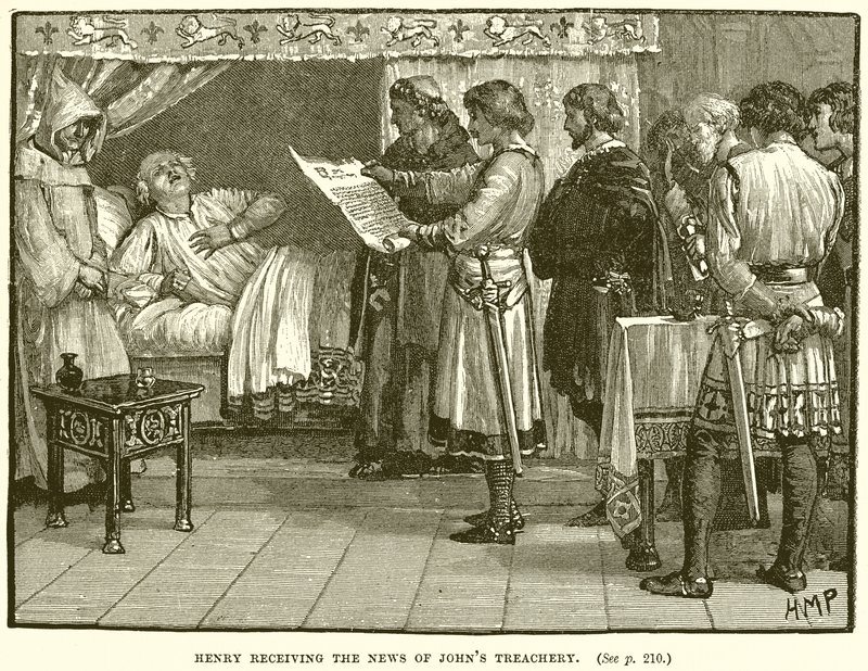 Henry přijímající zprávy o Johnově zradě od English School