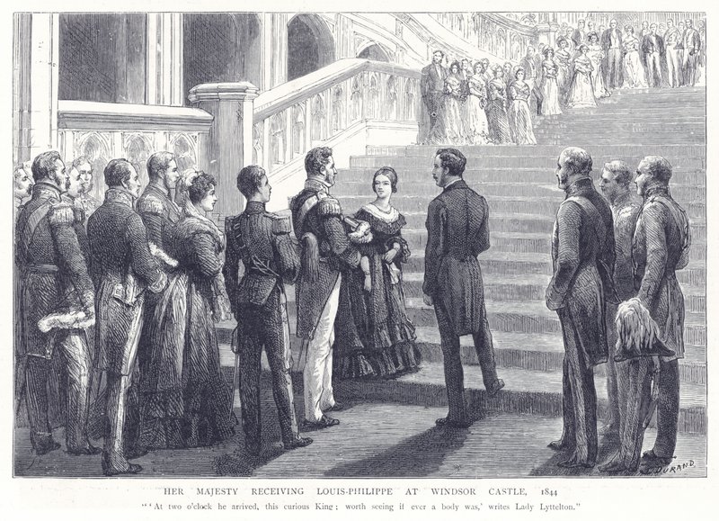 Její Veličenstvo přijímá Louis-Philippe na zámku Windsor, 1844 od English School