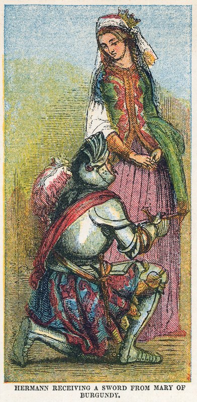 Hermann dostává meč od Marie Burgundské od English School