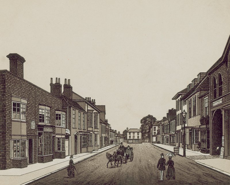 High Street, Petersfield od banky (litografie) od English School