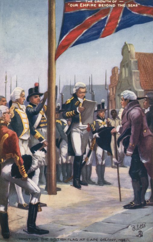 Vyvěšení britské vlajky na Cape Colony, 1796 od English School