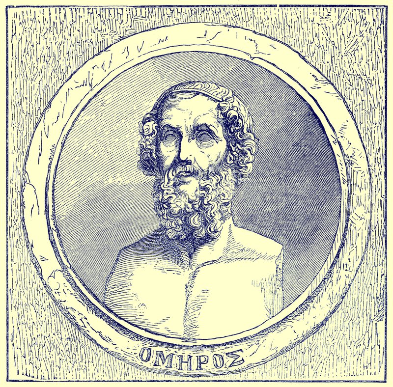 Homer, ilustrace z Ilustrované historie světa, publikované kolem roku 1880 (digitálně vylepšený obrázek) od English School