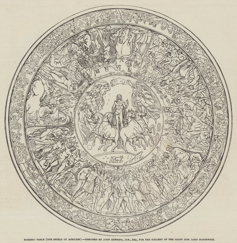 Homeric Table, the Shield of Achilles, navržený Johnem Henningem, Junior, Esquire (rytina) od English School