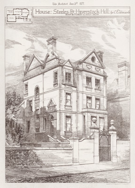 House, Steeles Road, Haverstock Hill, pro C E Johnson (rytina) od English School