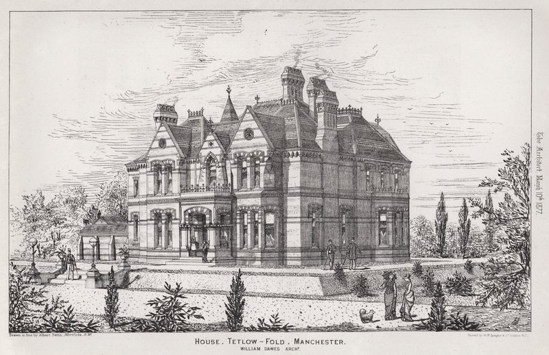 House, Tetlow, Fold, Manchester (rytina) od English School