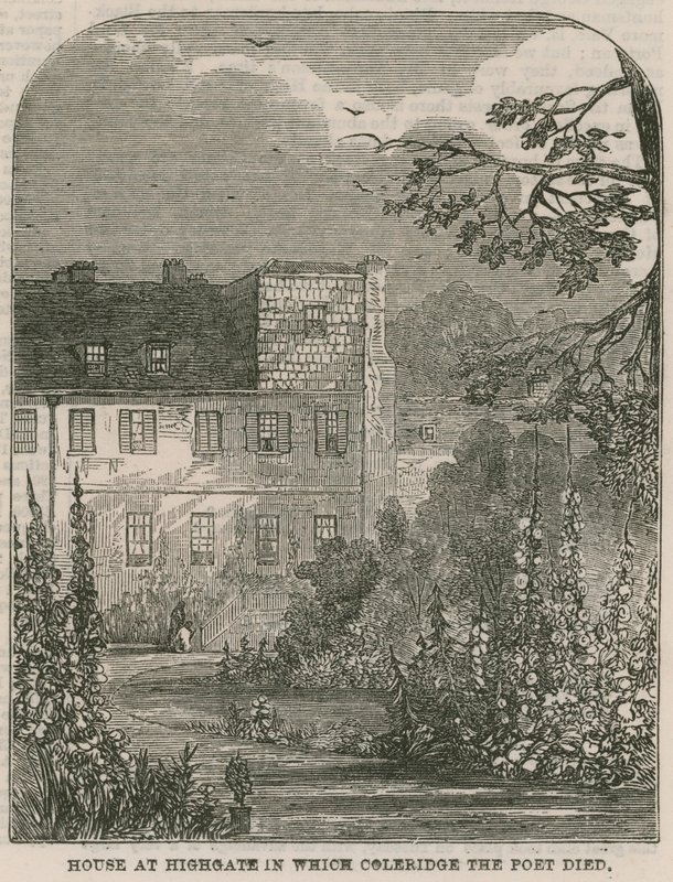 Dům v Highgate v Londýně, ve kterém zemřel básník Samuel Coleridge od English School