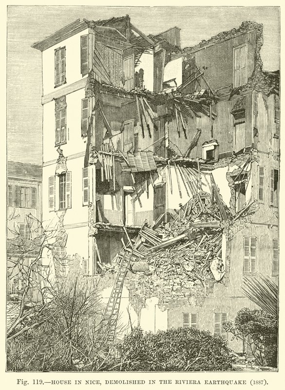 Dům v Nice, zničen při zemětřesení na Riviéře, 1887 od English School