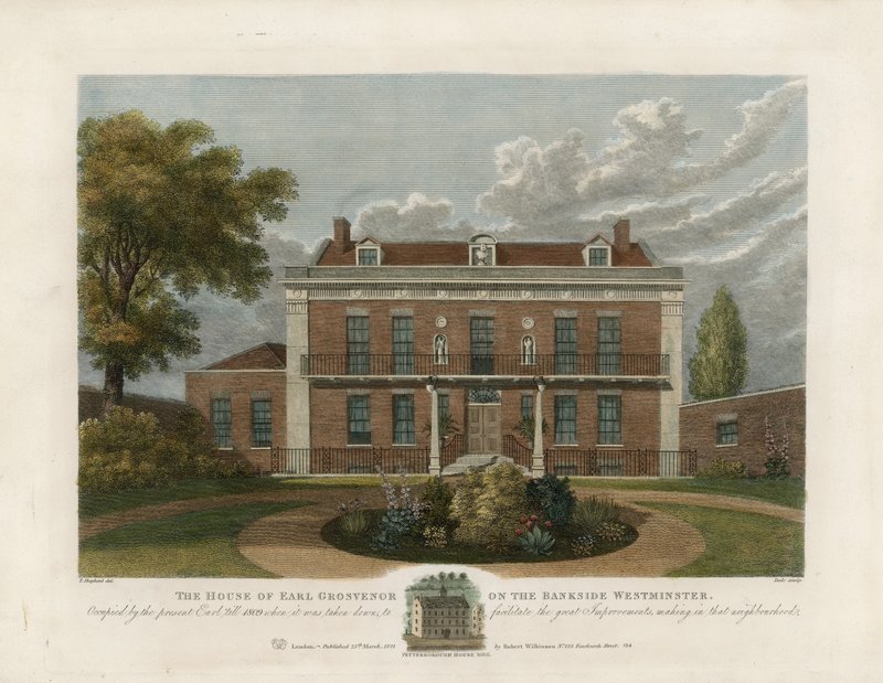 Dům hraběte Grosvenora na Bankside ve Westminsteru. Strženo v roce 1809 od English School