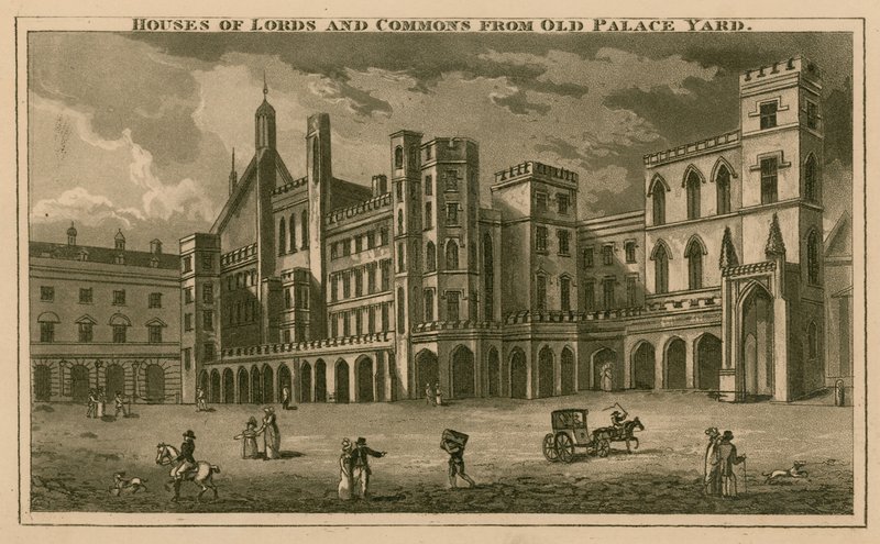 Sněmovny lordů a poslanců ze starého palácového dvora od English School