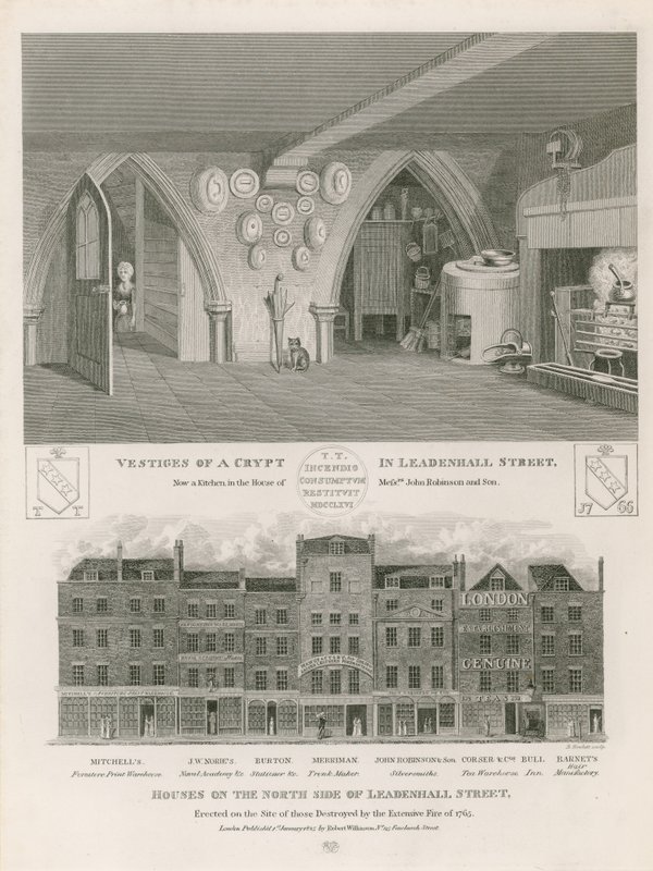 Domy na severní straně Leadenhall Street, postavené na místě domů zničených rozsáhlým požárem v roce 1765. od English School