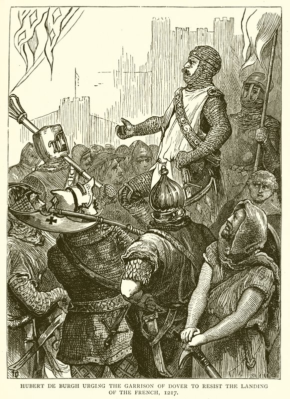 Hubert de Burgh naléhá na posádku v Doveru, aby vzdorovala vylodění Francouzů, 1217 od English School